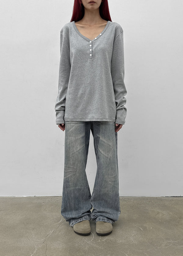 [MADE] Sadney Loose Fit Henley Neck Long Sleeve Tee