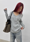 [MADE] Sadney Loose Fit Henley Neck Long Sleeve Tee