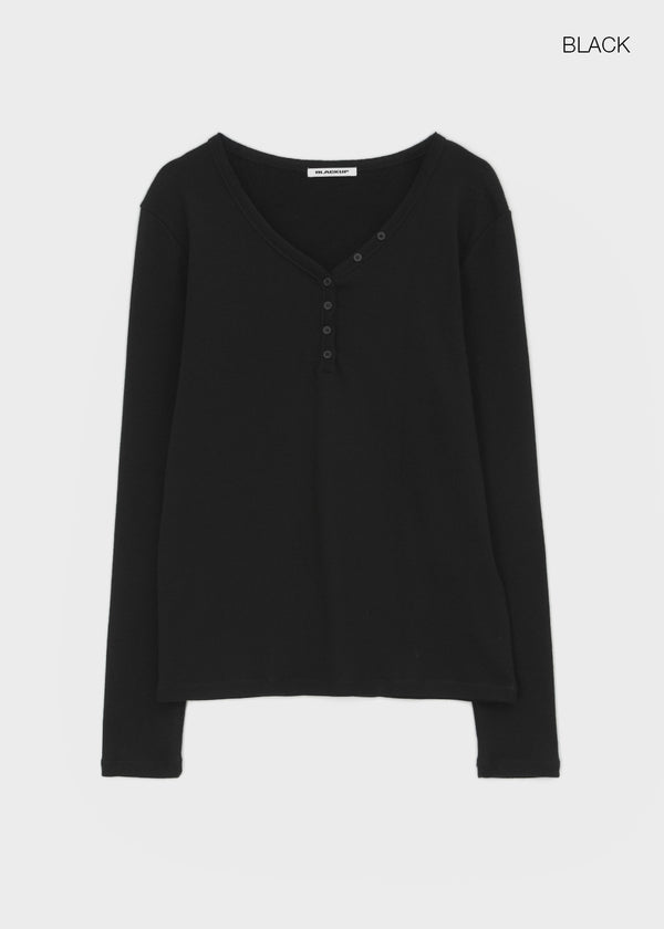 [MADE] Sadney Loose Fit Henley Neck Long Sleeve Tee