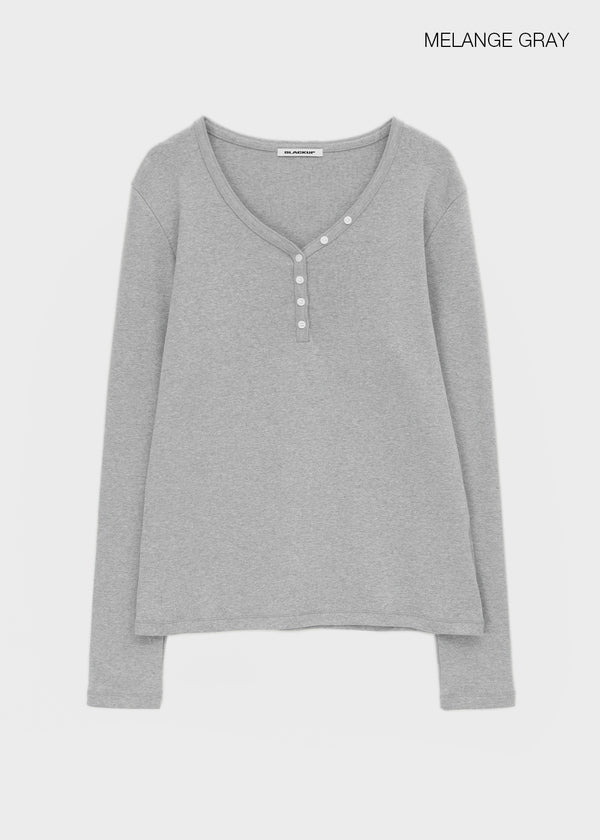[MADE] Sadney Loose Fit Henley Neck Long Sleeve Tee