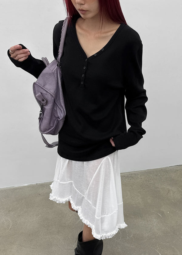 [MADE] Sadney Loose Fit Henley Neck Long Sleeve Tee