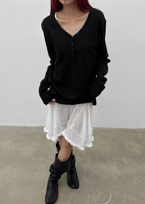 [MADE] Sadney Loose Fit Henley Neck Long Sleeve Tee