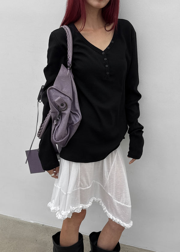 [MADE] Sadney Loose Fit Henley Neck Long Sleeve Tee