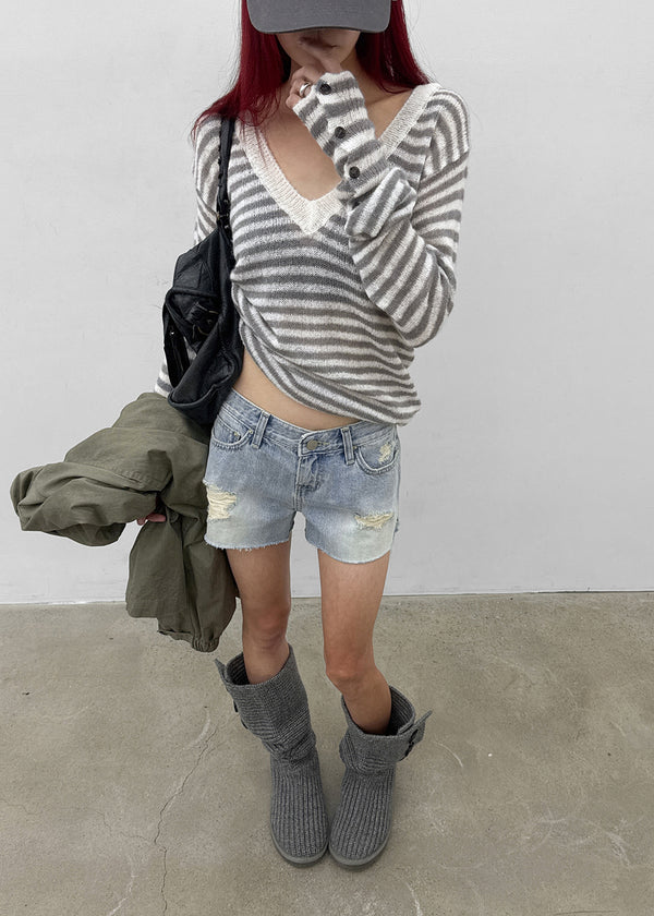 Rodi Striped V-Neck Wool Knit