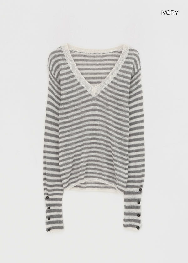 Rodi Striped V-Neck Wool Knit