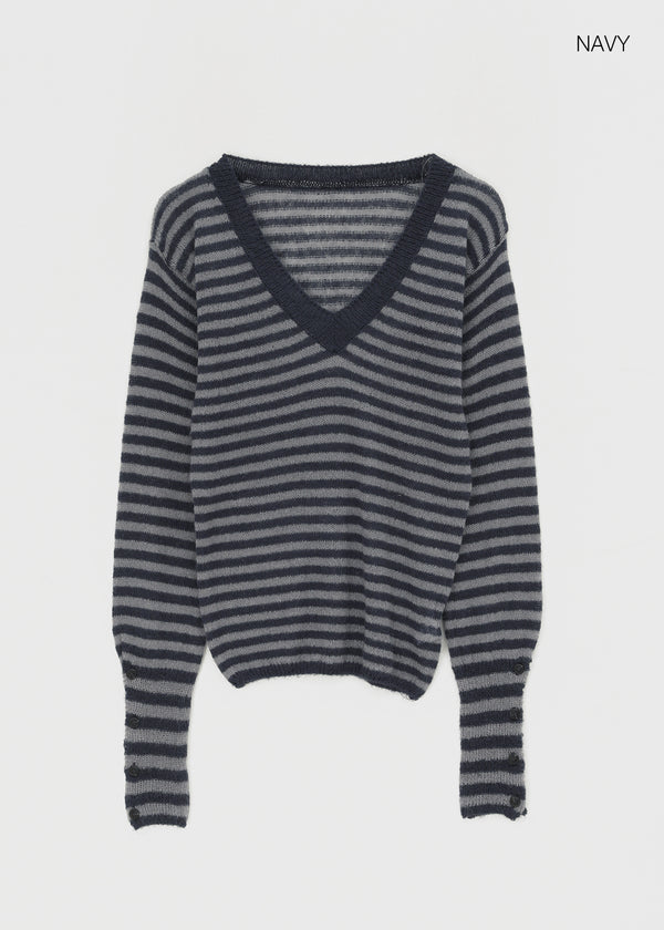 Rodi Striped V-Neck Wool Knit