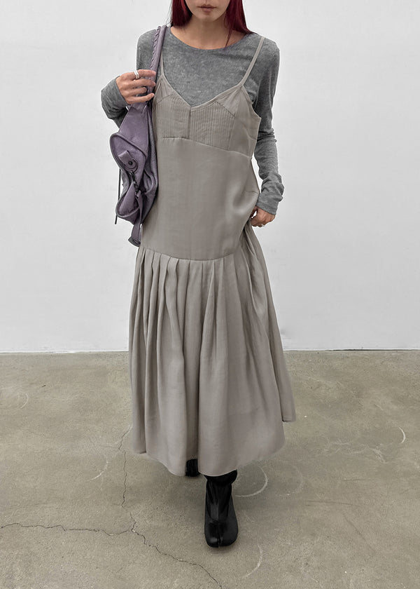 Kia Pintuck Sleeveless Long Dress