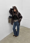 Volk High-Neck Half Leather Jacket