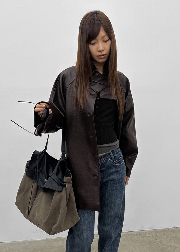 Volk High-Neck Half Leather Jacket
