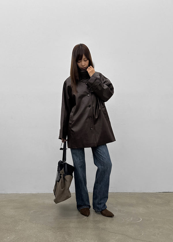 Volk High-Neck Half Leather Jacket
