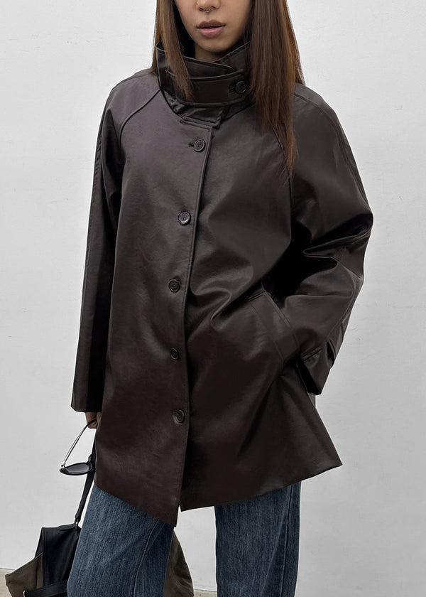 Volk High-Neck Half Leather Jacket
