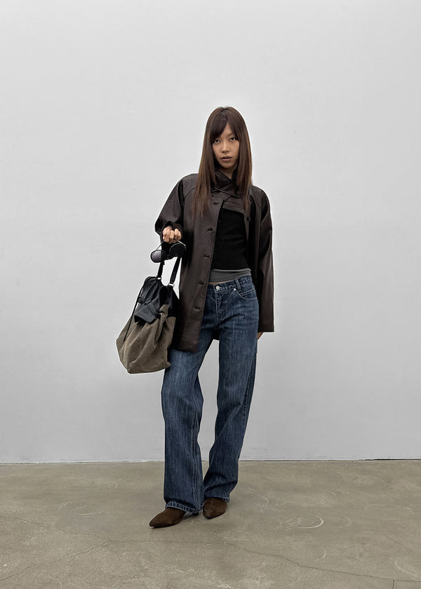 Volk High-Neck Half Leather Jacket