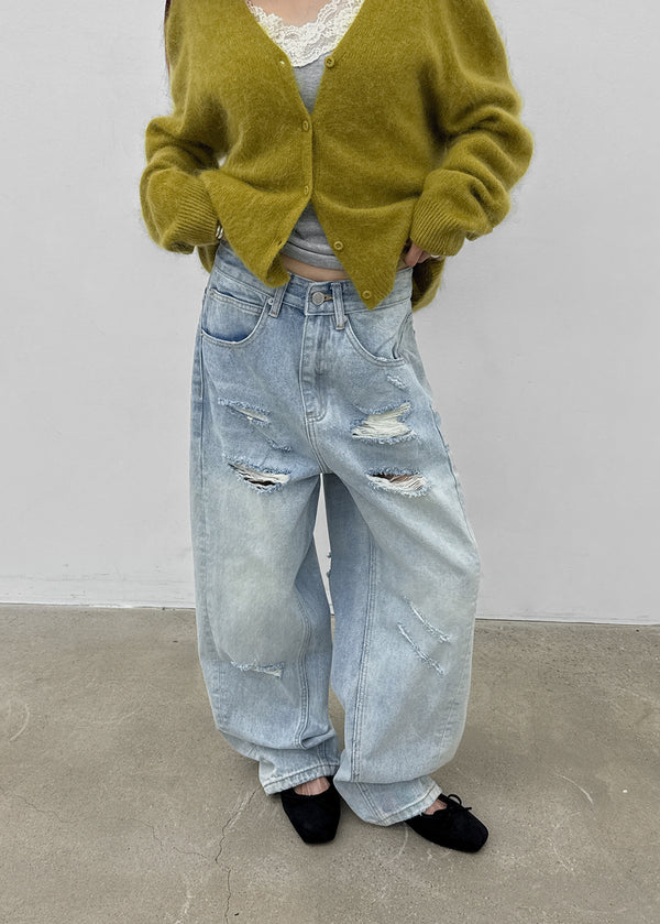(UNISEX) Port Damage Wide Denim Pants