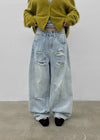(UNISEX) Port Damage Wide Denim Pants