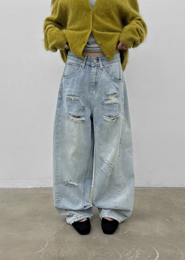 (UNISEX) Port Damage Wide Denim Pants
