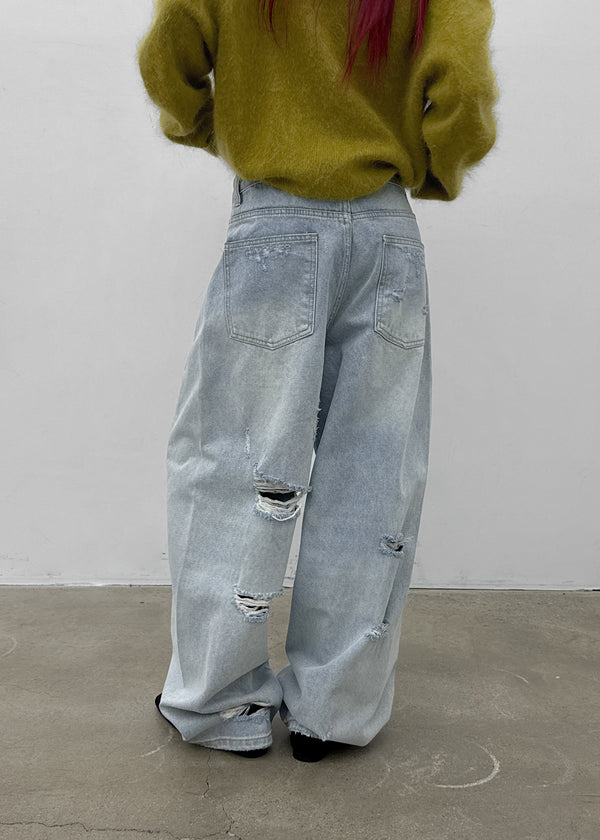 (UNISEX) Port Damage Wide Denim Pants