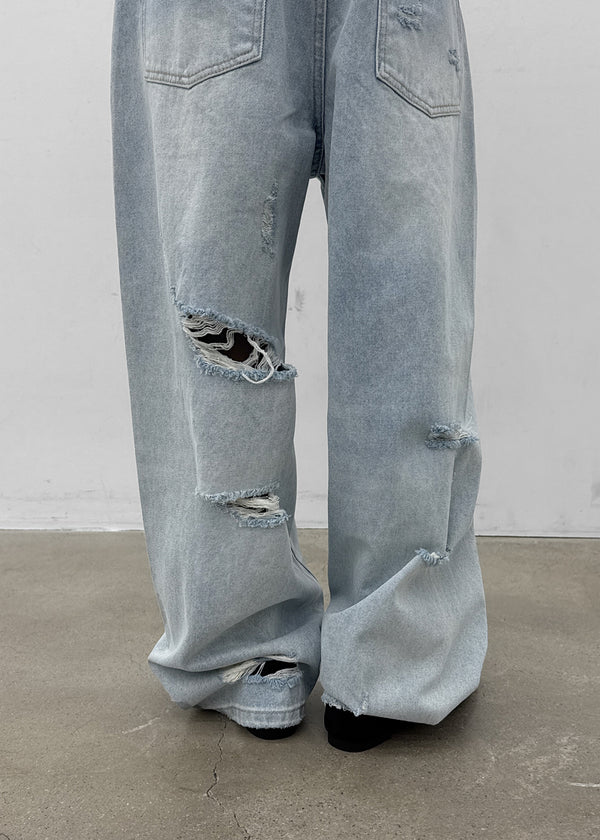 (UNISEX) Port Damage Wide Denim Pants