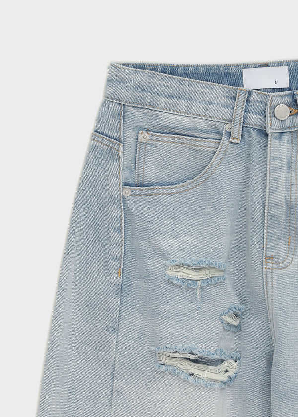 (UNISEX) Port Damage Wide Denim Pants