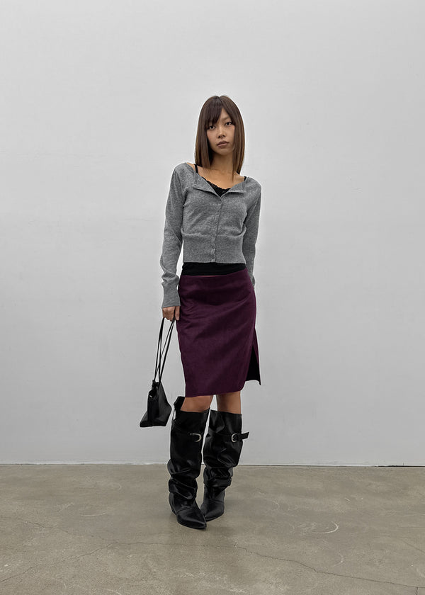Imprint Suede Slit Midi Skirt