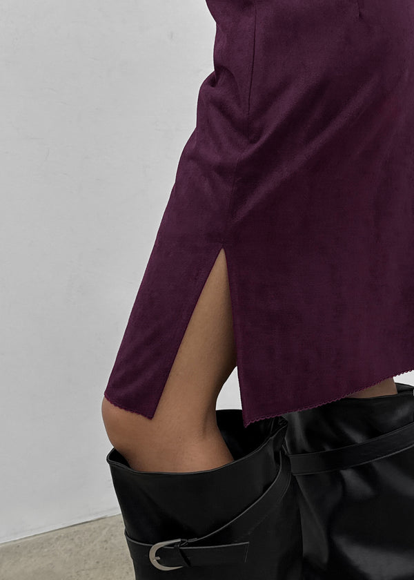 Imprint Suede Slit Midi Skirt