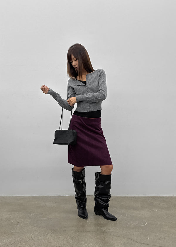 Imprint Suede Slit Midi Skirt