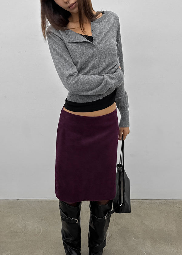 Imprint Suede Slit Midi Skirt