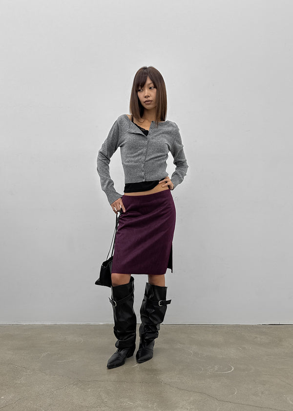 Imprint Suede Slit Midi Skirt