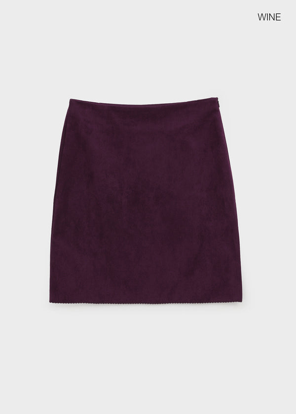 Imprint Suede Slit Midi Skirt