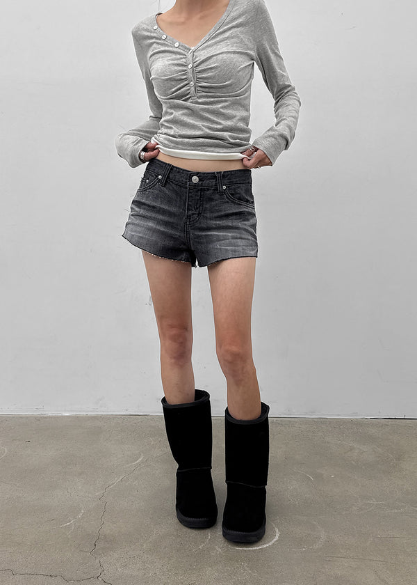 Sollem Low-Waist Cut Denim Shorts