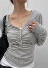 Jade Shirred Staff Long Sleeve Tee