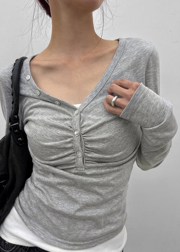 Jade Shirred Staff Long Sleeve Tee