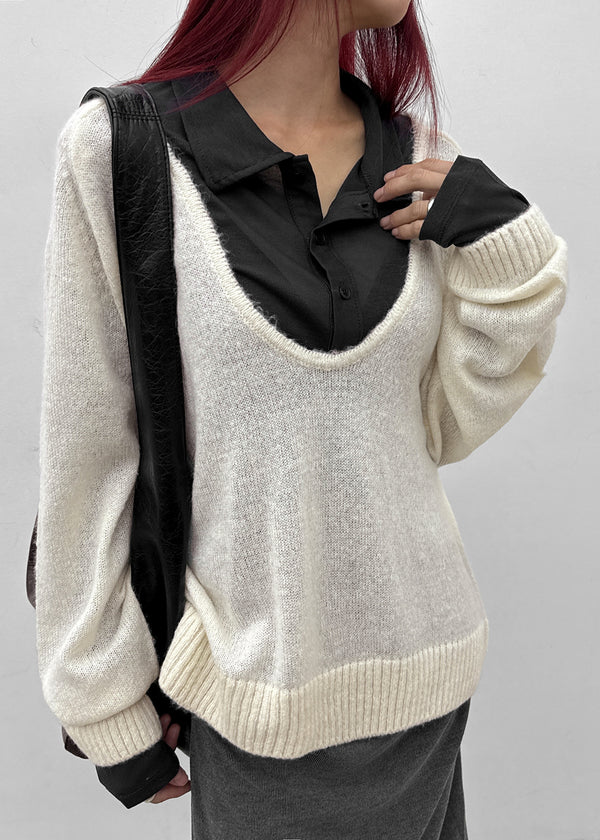Cowlong Deep U-Neck Wool Knit