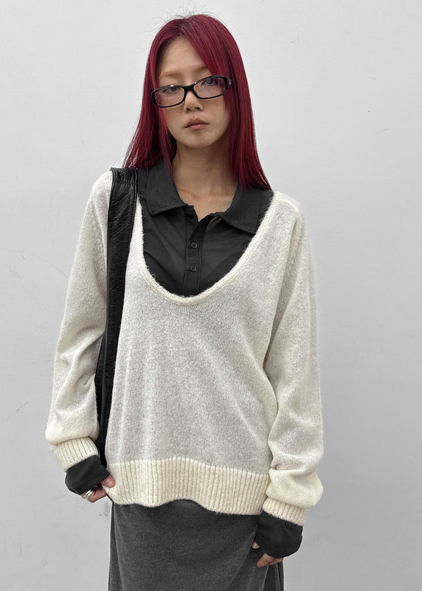 Cowlong Deep U-Neck Wool Knit