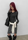 Idney Deep Collar Long Sleeve Tee (50% Wool)