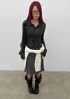 Idney Deep Collar Long Sleeve Tee (50% Wool)