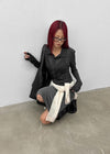 Idney Deep Collar Long Sleeve Tee (50% Wool)