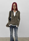 Idney Deep Collar Long Sleeve Tee (50% Wool)