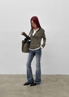 Idney Deep Collar Long Sleeve Tee (50% Wool)