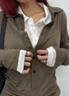Idney Deep Collar Long Sleeve Tee (50% Wool)