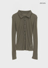 Idney Deep Collar Long Sleeve Tee (50% Wool)