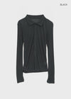 Idney Deep Collar Long Sleeve Tee (50% Wool)