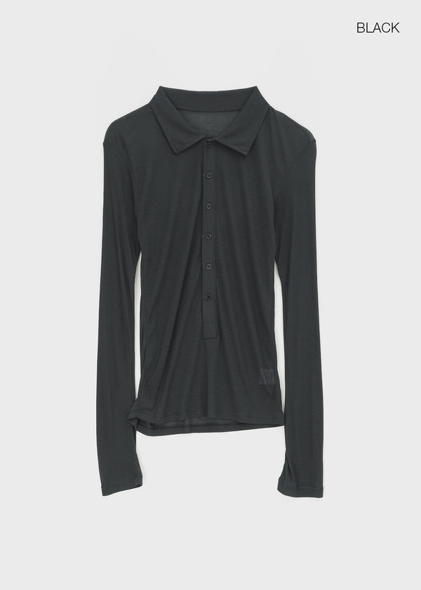 Idney Deep Collar Long Sleeve Tee (50% Wool)