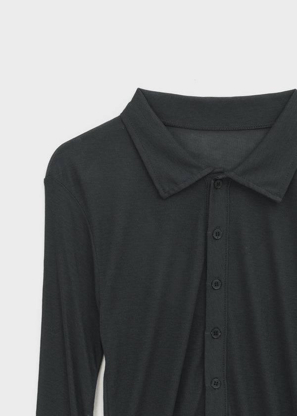 Idney Deep Collar Long Sleeve Tee (50% Wool)