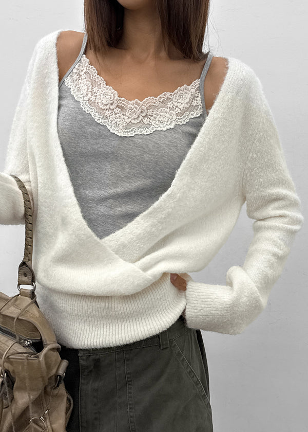 [MADE] Evia Deep V-Neck Drape Wool Knit