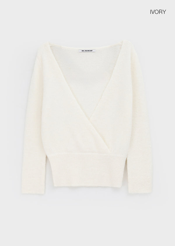 [MADE] Evia Deep V-Neck Drape Wool Knit