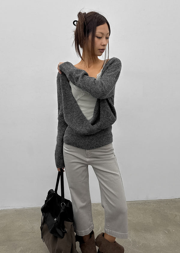 [MADE] Evia Deep V-Neck Drape Wool Knit