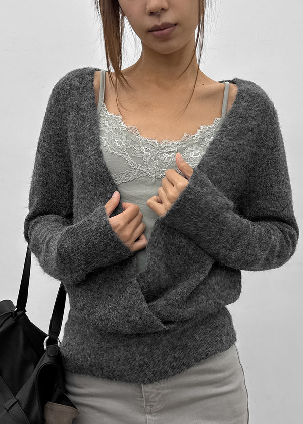 [MADE] Evia Deep V-Neck Drape Wool Knit