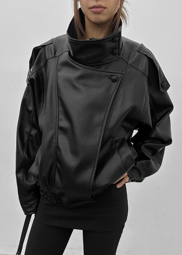 Formless high-neck leather jumper
