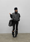 Formless high-neck leather jumper