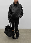 Formless high-neck leather jumper